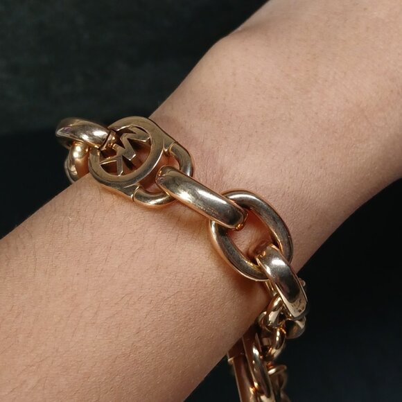 Michael Kors Rose Gold Tone Link Chain & Bangle Bracelet Set 8"/2.25" 139.6g - Picture 3 of 16